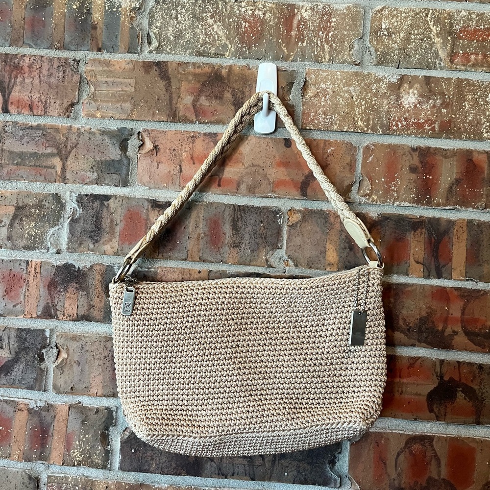 Lina Tan Woven Knit Fabric Handbag Purse
